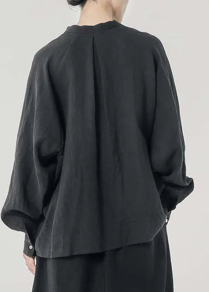 Chinese Style Linen Stand Collar Pockets Shirts Spring