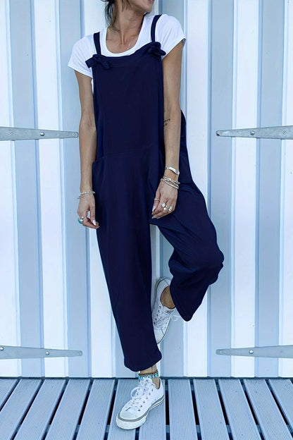 Color Pocket Sleeveless Jumpsuits