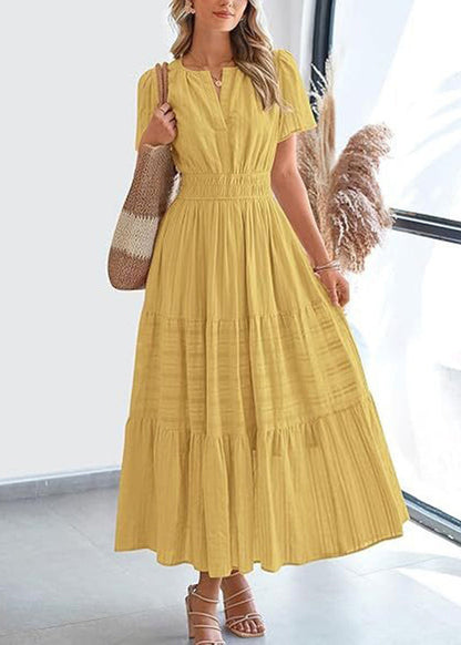 Pink O Neck Wrinkled Patchwork Cotton Dress Summer