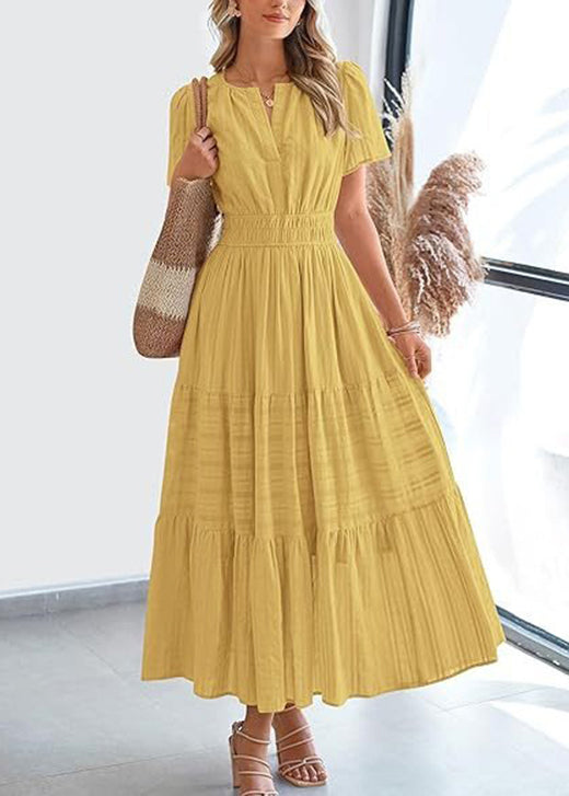 Pink O Neck Wrinkled Patchwork Cotton Dress Summer