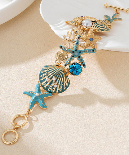 Blue Sterling Silver Alloy Zircon Shell Starfish Coral Chain Bracelet