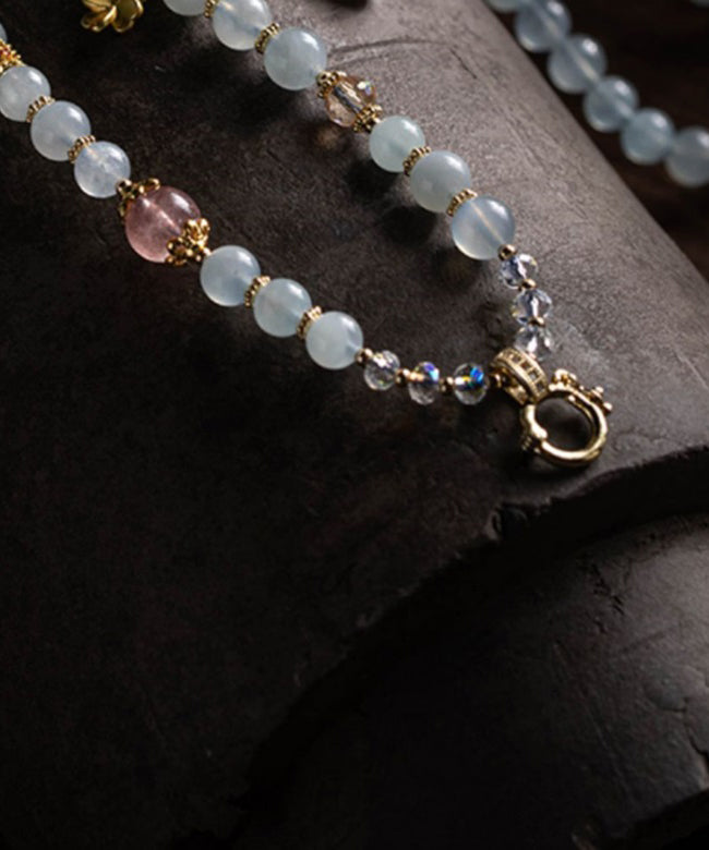 Light Blue Alloy Jade Beading Tassel Pendant Necklace