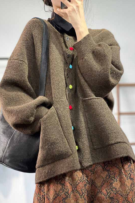 -fall Color Buttoned Warm Knit Cardigan