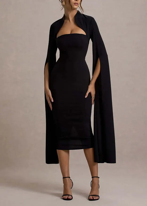 New Wine Red Long Sleeved Slit Ribbon Dress Hollowed Out