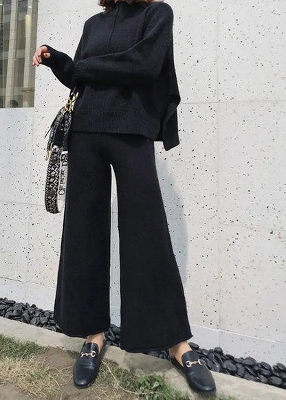 French Apricot Sweaters and Pants Knit Two Pieces Set Winter