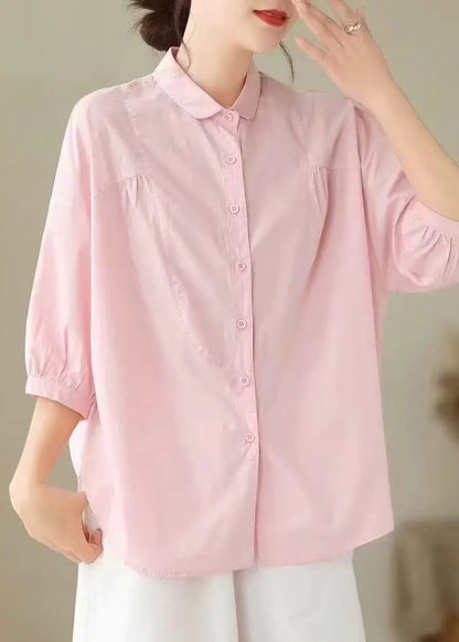 Simple White Oversized Cotton Blouse Tops Bracelet Sleeve