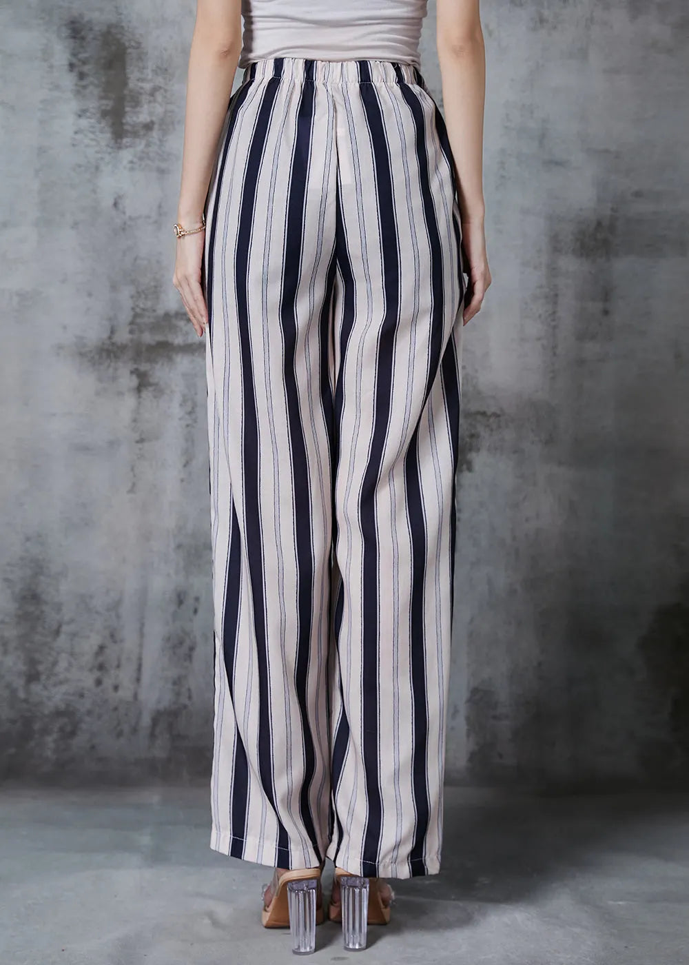 Apricot Striped Cotton Straight Pants Fall