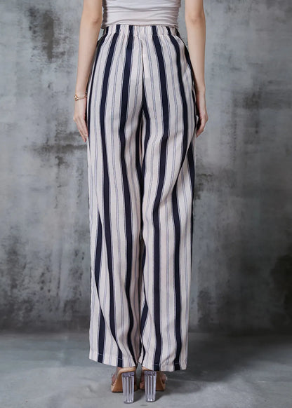 Apricot Striped Cotton Straight Pants Fall