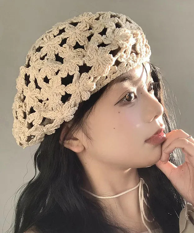 Stylish Beige Hollow Out Knit Beret Hat