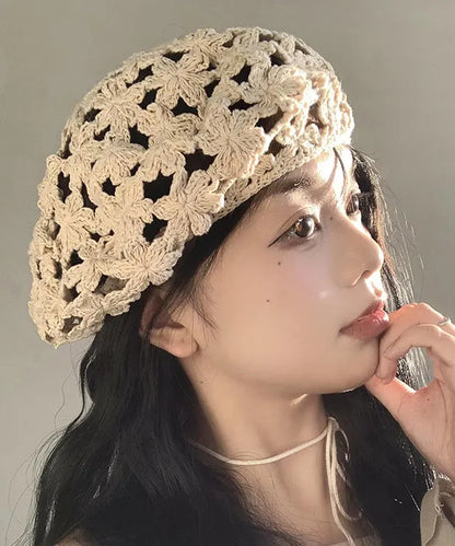 Stylish Beige Hollow Out Knit Beret Hat