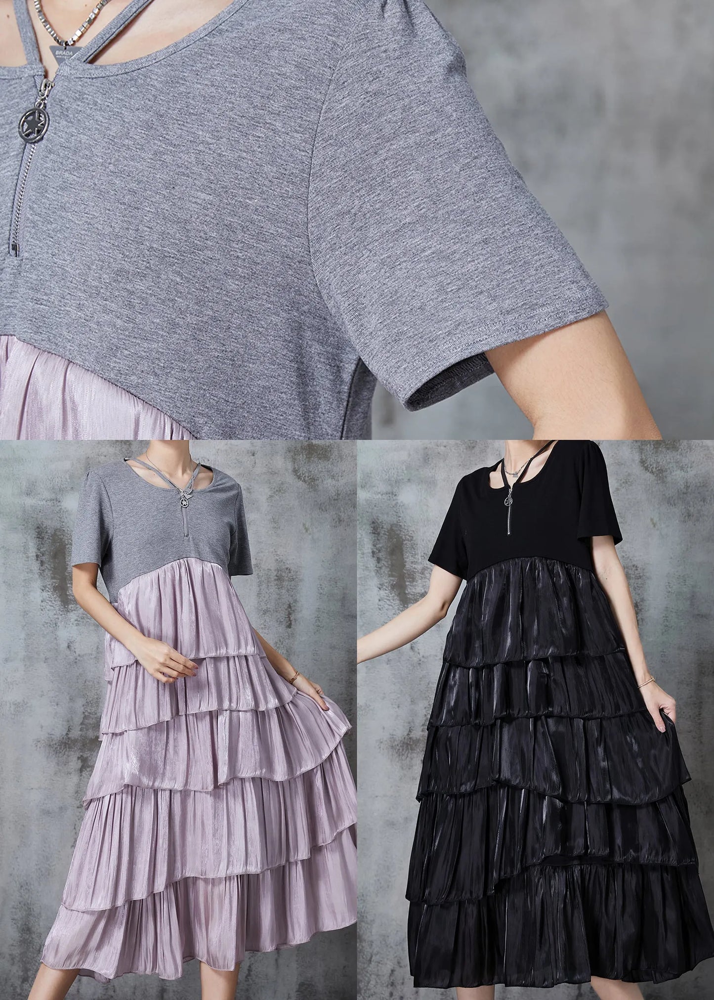 Modern Grey Layered Patchwork Cotton Holiday Dresses Summer