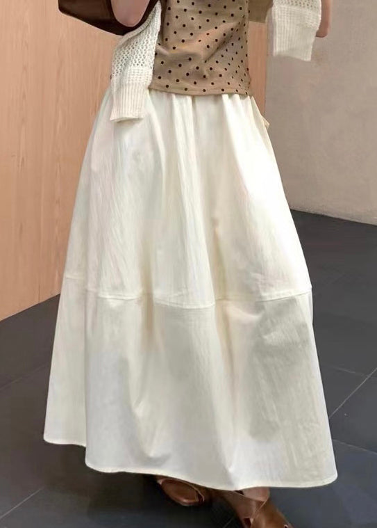 Beige Patchwork Cotton Skirts Elastic Waist