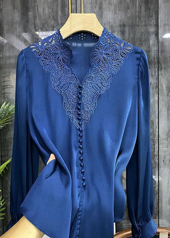 Simple Embroidered Patchwork Silk Top Spring