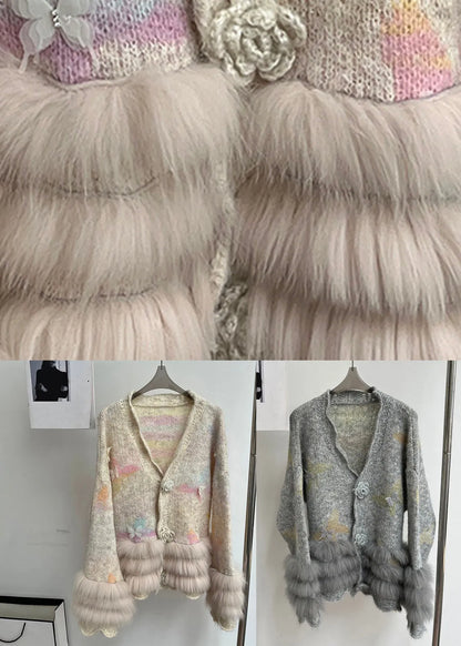 Milk Tea Color Patchwork Cozy Cotton Knit Cardigans Long Sleeve
