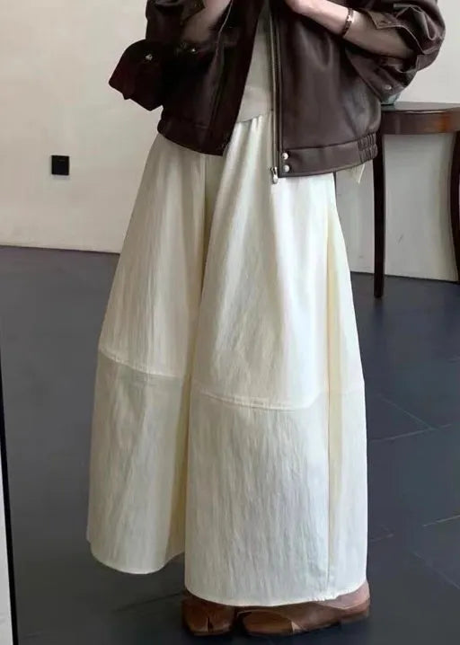 Beige Patchwork Cotton Skirts Elastic Waist