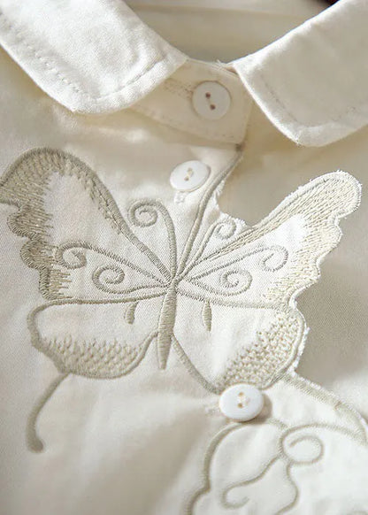 Apricot Embroidered Butterfly Cotton Blouses Spring