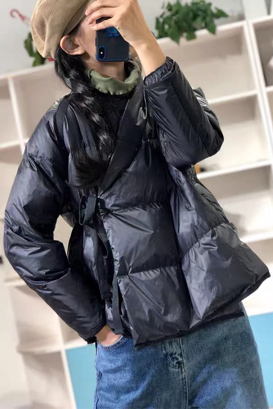 Winter Simple Slanted Breast Down Jacket Retro Bread Jacket