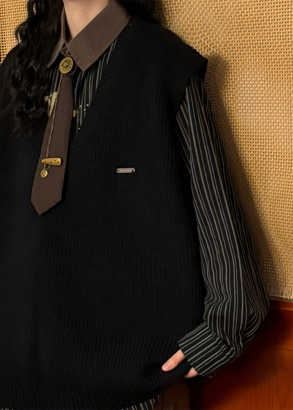 Black Cozy Knit Vest V Neck Spring