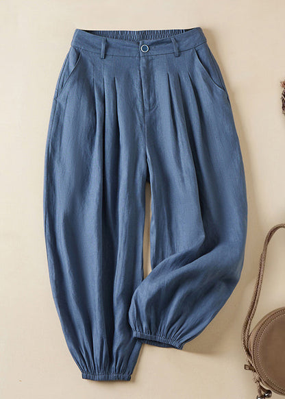 Linen Pockets Elastic Waist Linen Crop Pants Summer