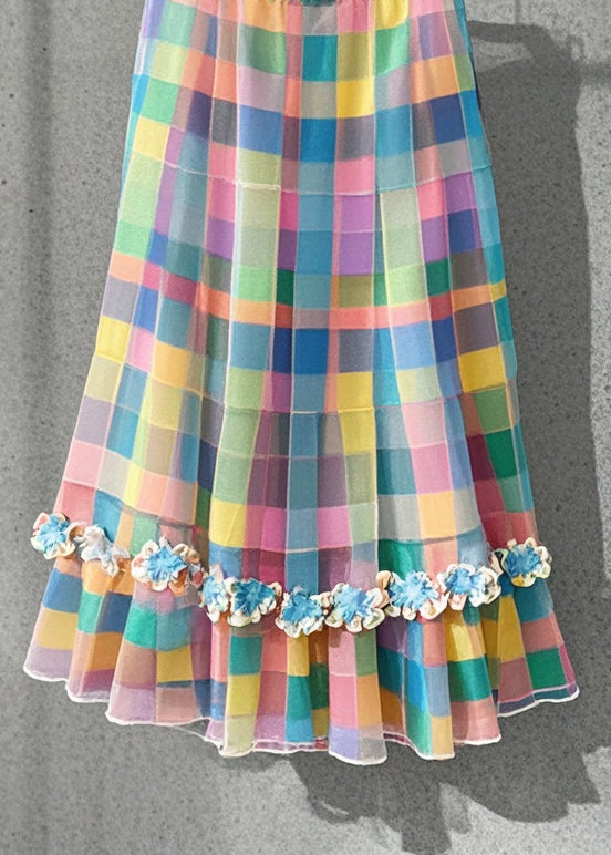 Rainbow Plaid Tulle a Line Skirts Summer