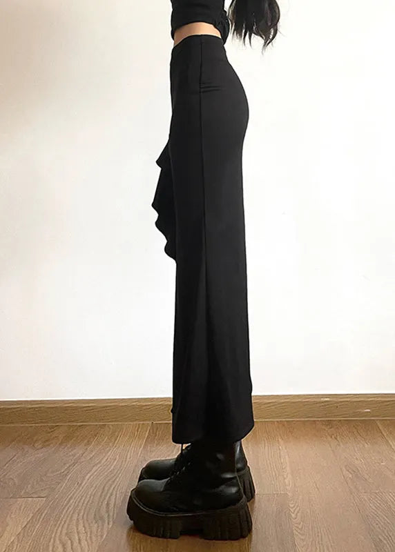 Black Ruffled Patchwor Side Open Fishtail Skirt Summer