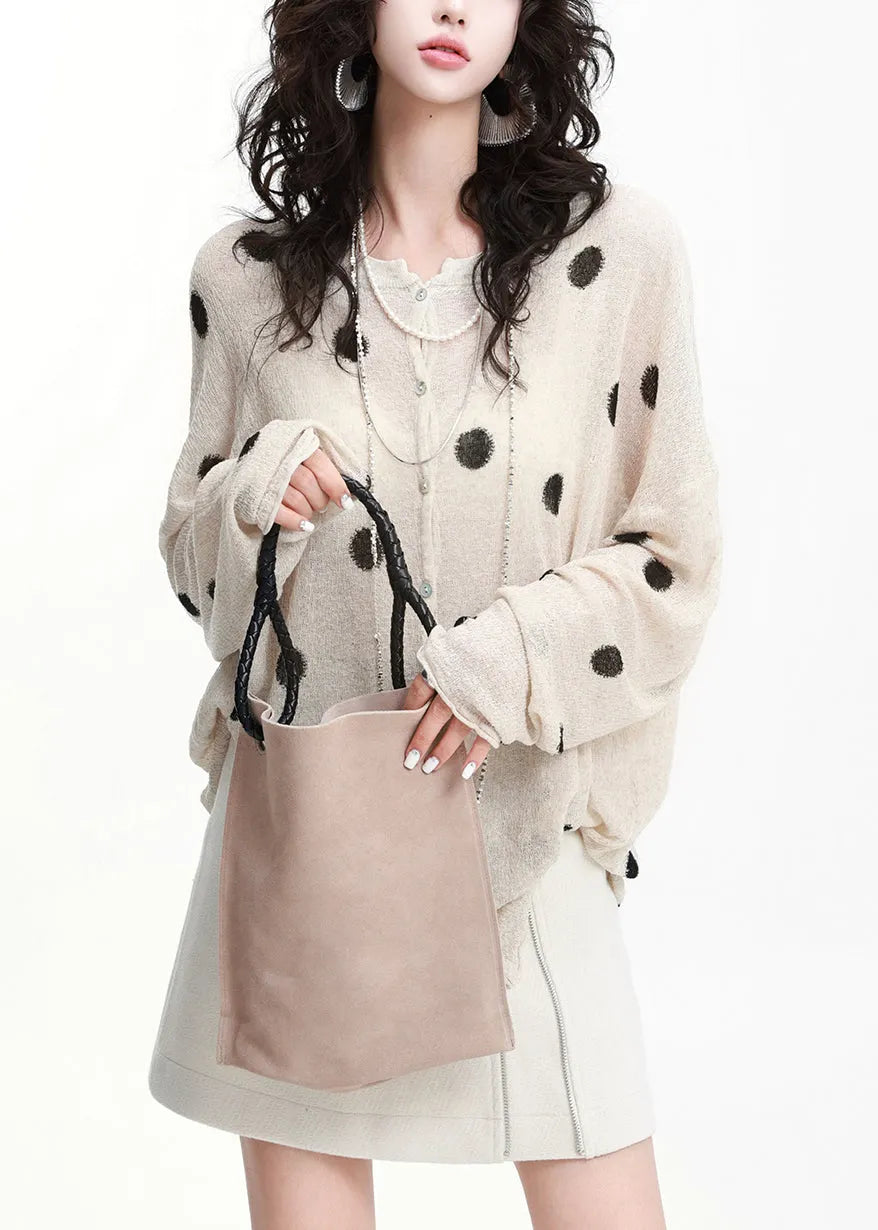 Style Beige Dot Oversized Knit Upf 50+cardigan Spring