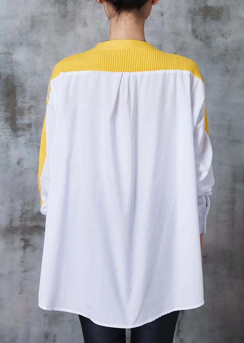 Art Yellow Oversized Patchwork Knit Tops Spring