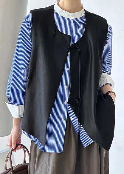 French Black Button Cotton Waistcoat Sleeveless