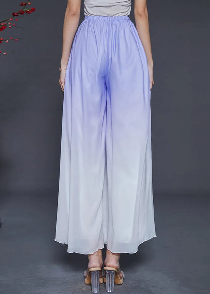 Blue Gradient Color Chiffon Wide Leg Pants Summer