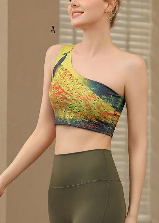 Print One Shoulder Sports Bra Tank Top