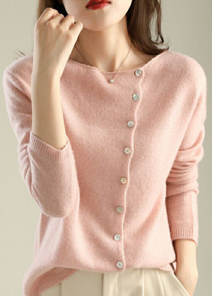 Stylish Pink Slash Neck Button Knit Cardigans Fall