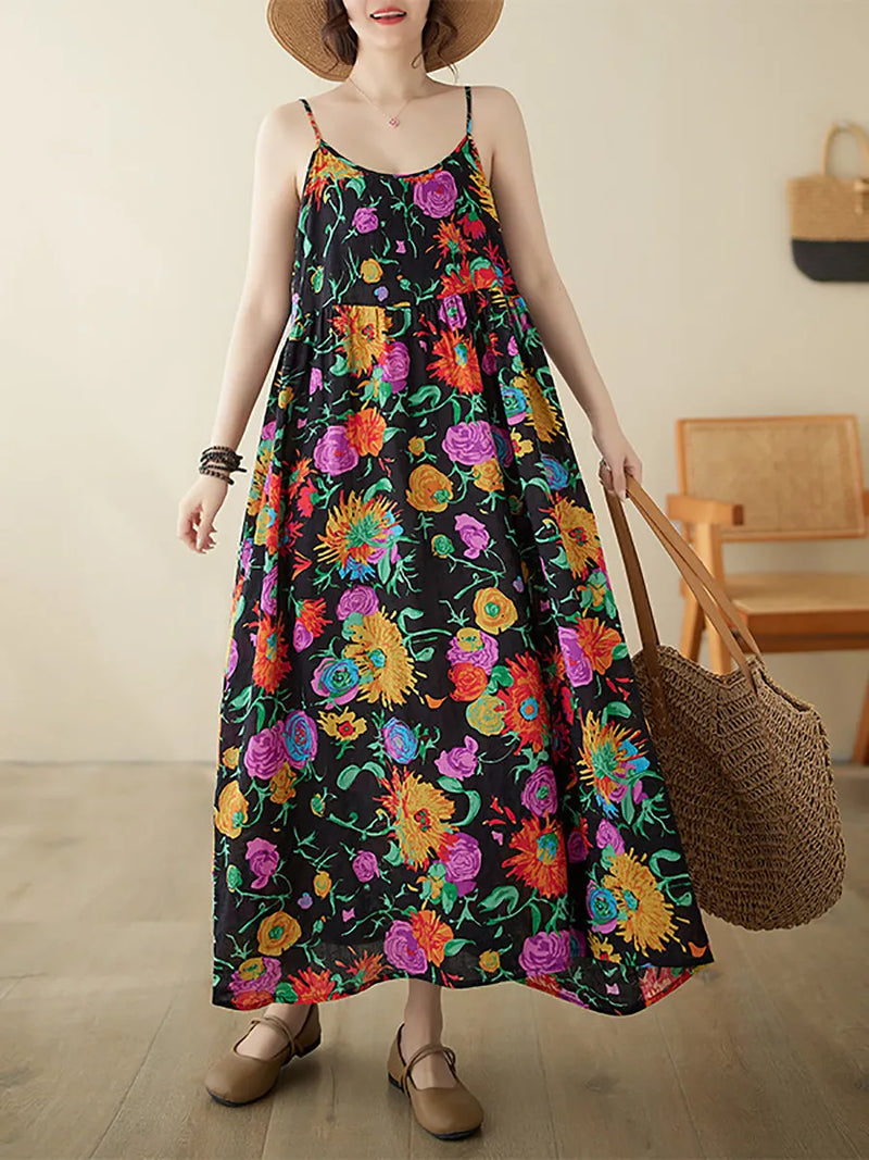Artsy Summer Flower Loose Vest Dress
