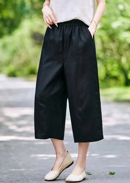 Mulberry Pockets Elastic Waist Linen Crop Pants Summer