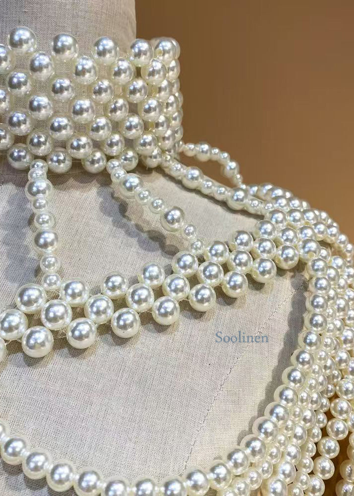 French White Imitation Pearl Banquet Dress Accessories Shawl