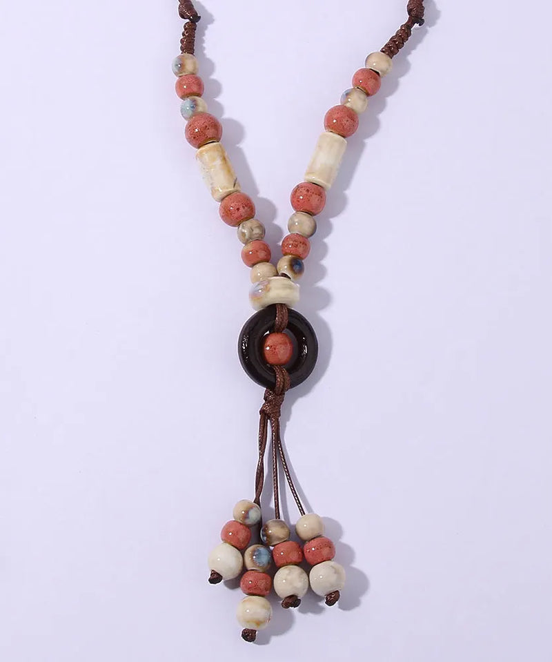 Light Green Ceramics Adjustable Sweater Pendant Necklace