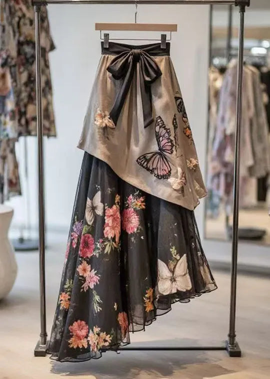 Asymmetrical Print High Waist Chiffon Patchwork Skirt Summer