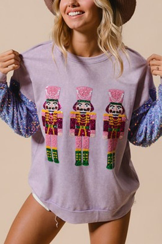 Christmas Casual Loose Crew Neck Sequin Sleeve Sweatshirt