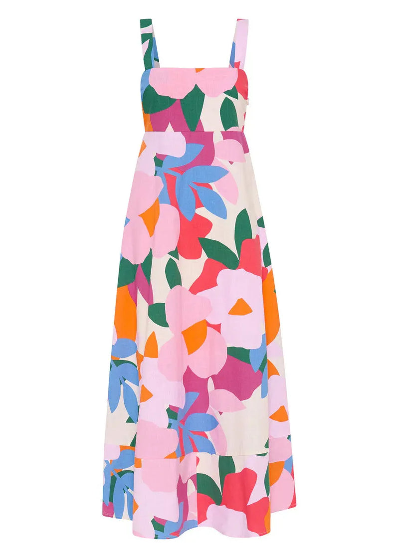 Print Exra Large Hem Cotton Spaghetti Strap Dress Summer