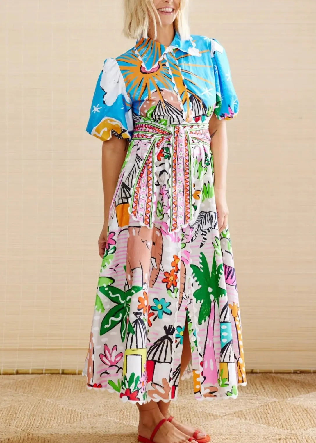 Peter Pan Collar Print Cotton Shirts Dress Summer