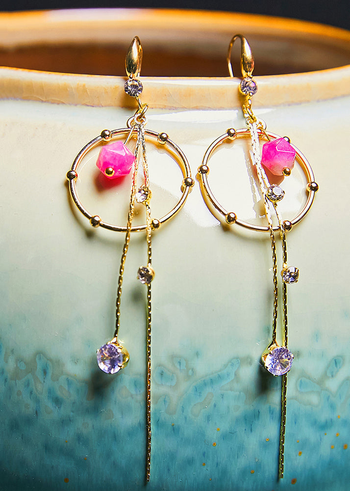 Art Zircon Tassels 14k Gold Long Drop Earrings New Style