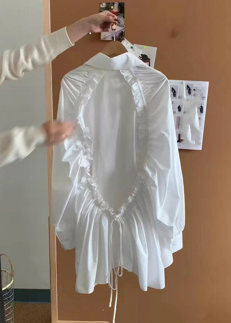 White Peter Pan Collar Ruffled Patchwork Backless Shirt Spring