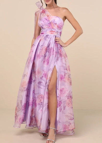 Light Purple Asymmetrical Side Open Chiffon Party Dress Sleeveless