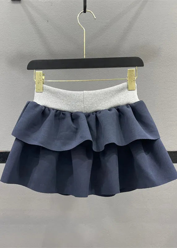 Natural Grey Elastic Waist Drawstring a Line Skirts