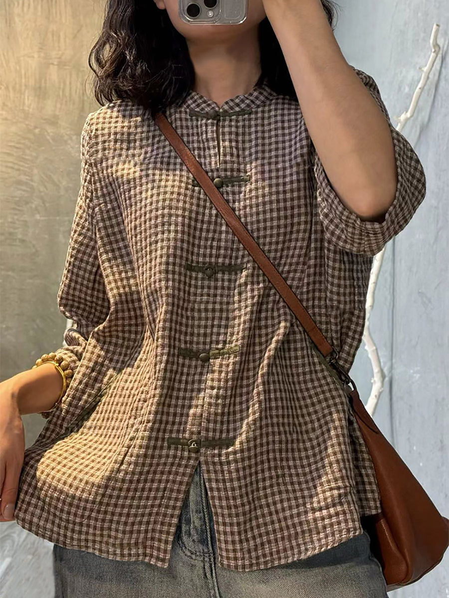 Retro Plaid Summer Cotton Button-up Shirt