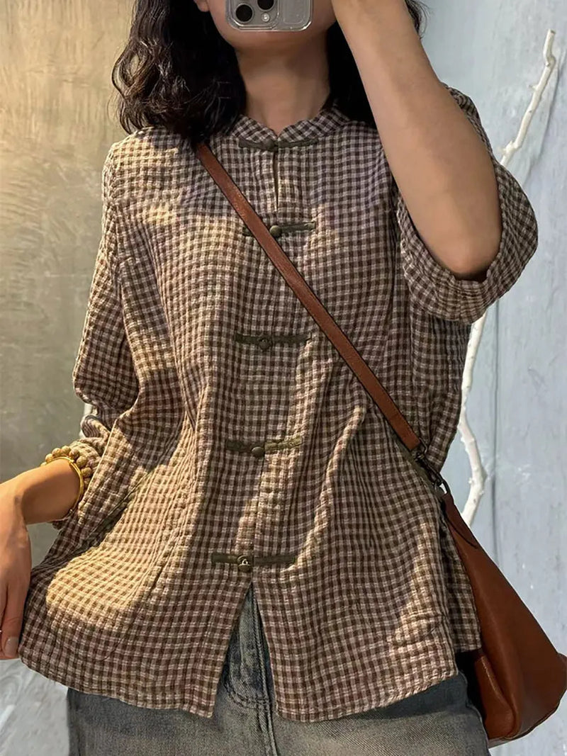 Retro Plaid Summer Cotton Button-up Shirt