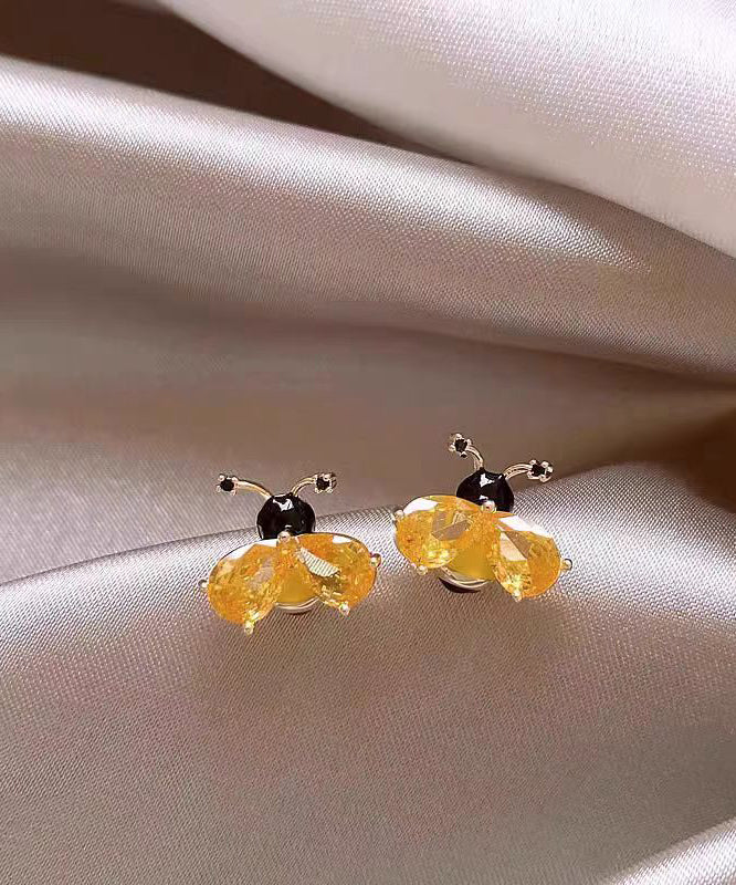 Diy Gold Copper Crystal Little Bee Stud Earrings