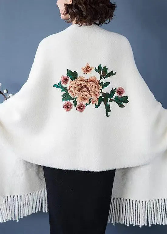 White V Neck Tasseled Patchwork Mink Velvet Cardigans Fall