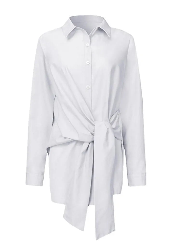White Peter Pan Collar Lace Up Cotton Shirts Spring