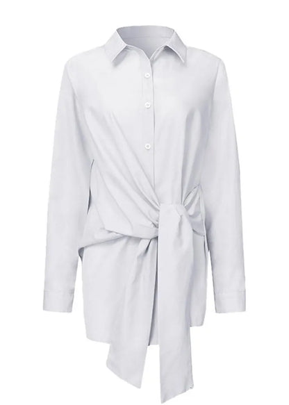 White Peter Pan Collar Lace Up Cotton Shirts Spring
