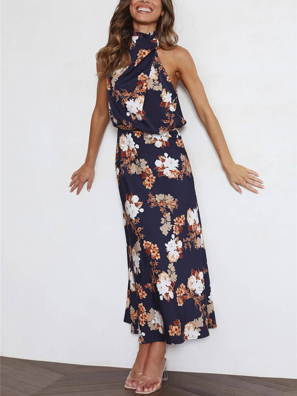 Halter Neck Elastic Waist Maxi Dress